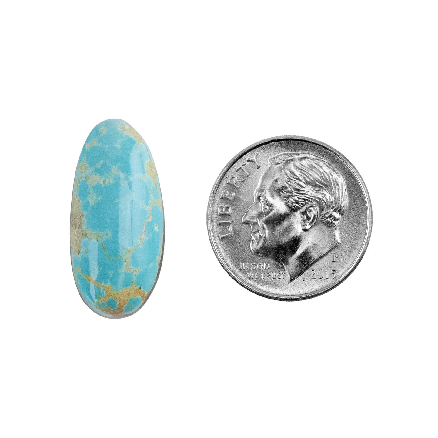 Royston Turquoise Gemstone - Freeform Cabochon 21mm x 10mm - Pkg/1 with dime