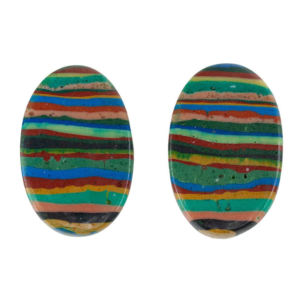 Rainbow Calsilica - Oval Cabochon 21mm X 14mm - Matched Pair – Cool Tools