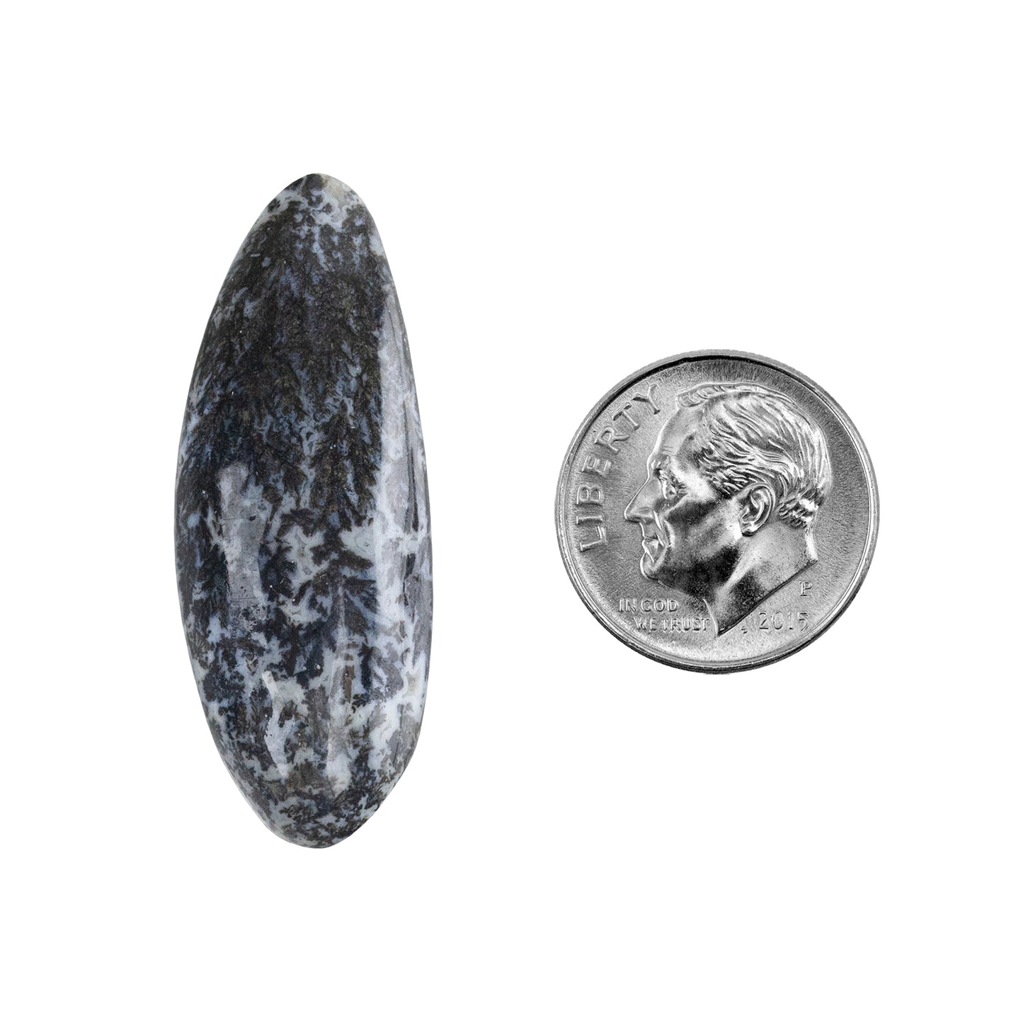 Dendritic Agate Gemstone - Freeform Cabochon 37mm x 13mm - Pkg/1 with dime