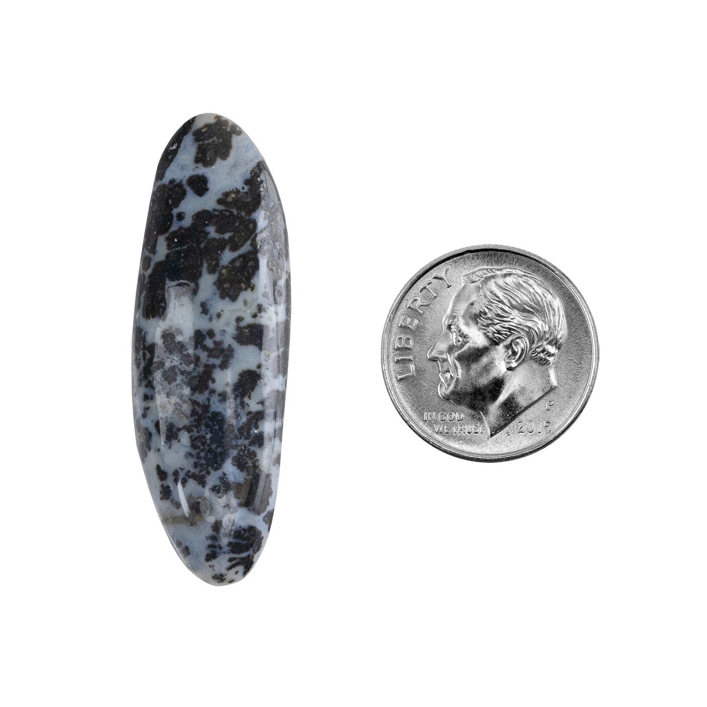 Dendritic Agate Gemstone - Freeform Cabochon 39mm x 12mm - Pkg/1 with dime