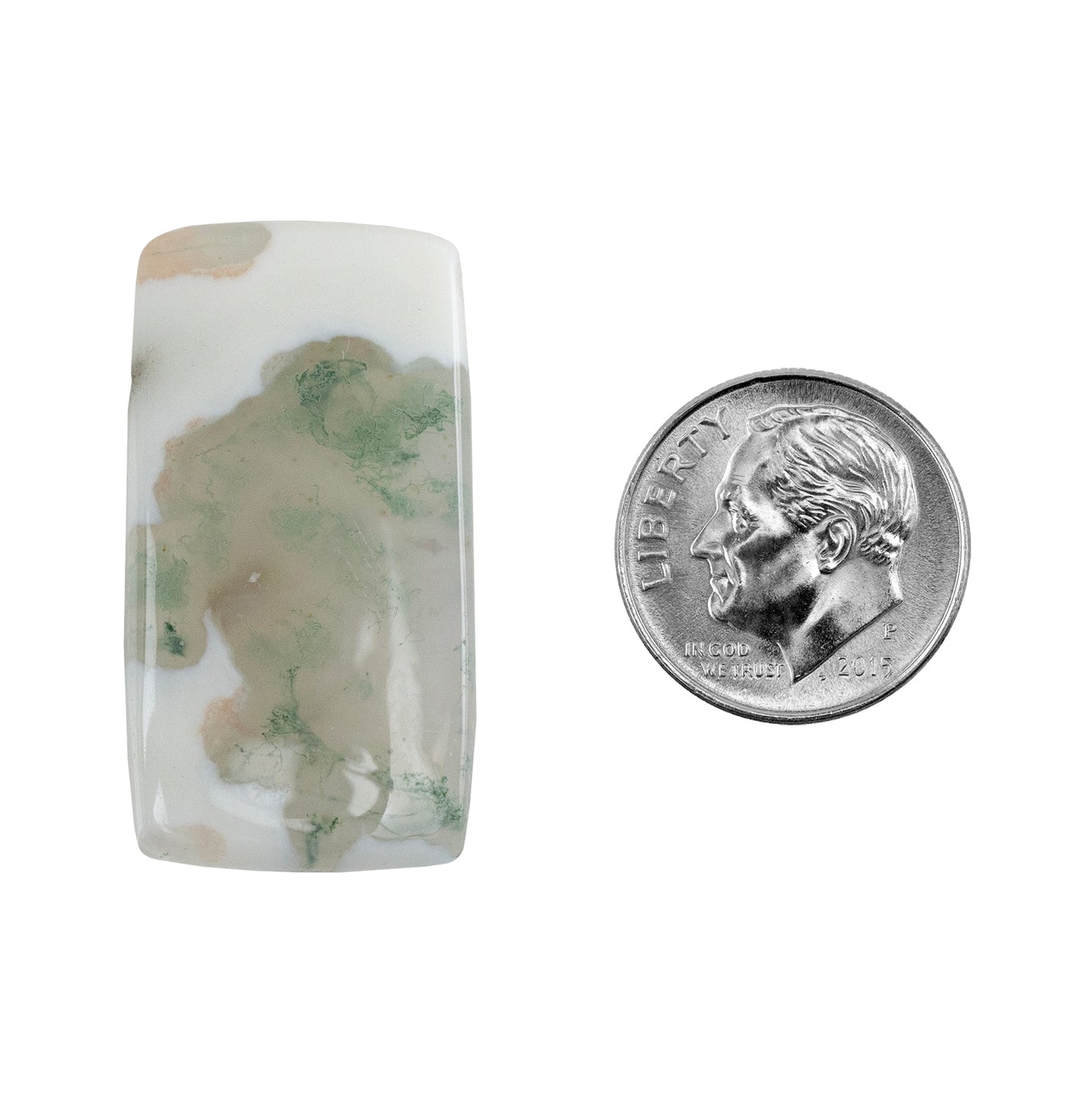 Moss Agate Gemstone - Freeform Cabochon 32mm x 17mm - Pkg/1 with dime