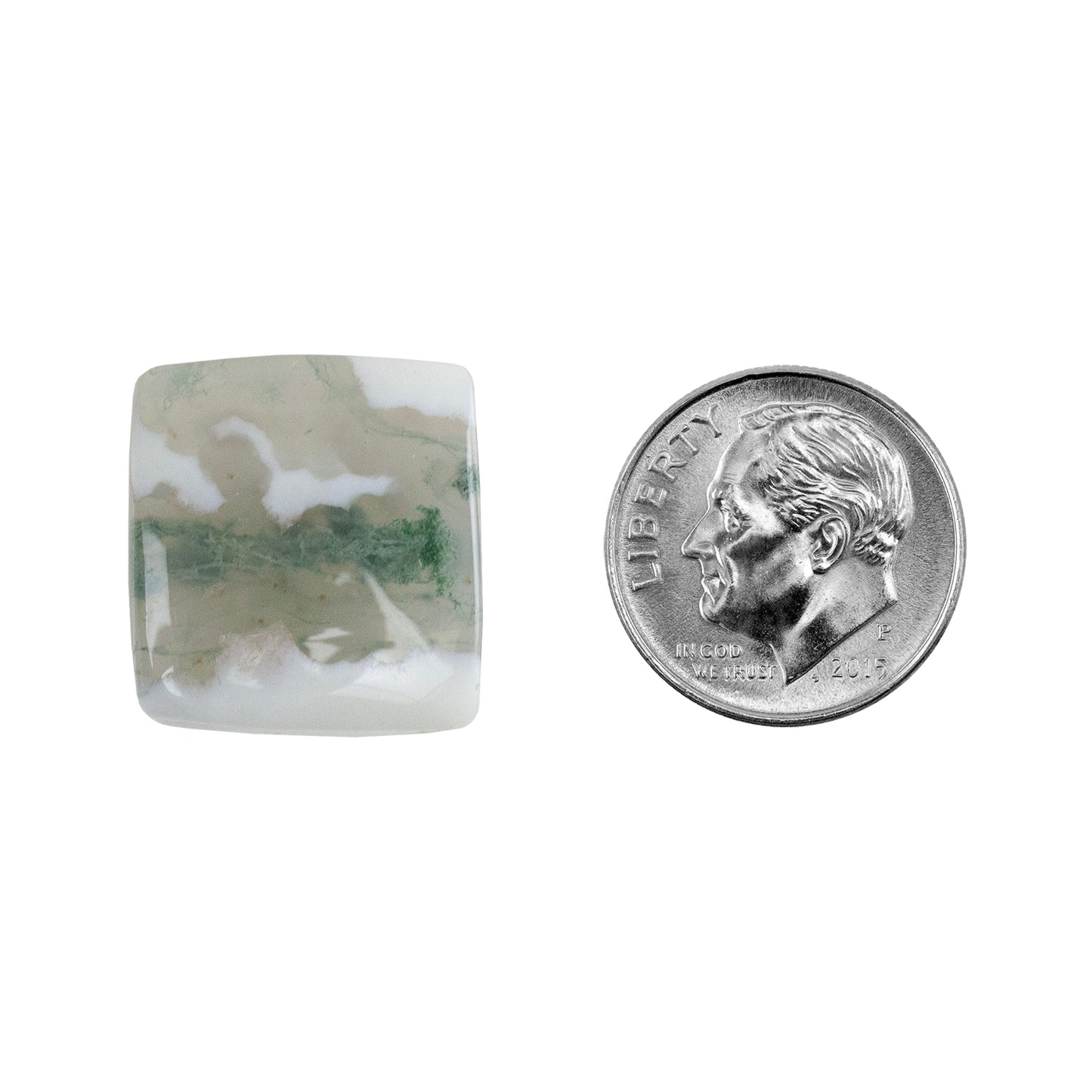 Moss Agate Gemstone - Freeform Cabochon 18mm x 17mm - Pkg/1 with dime