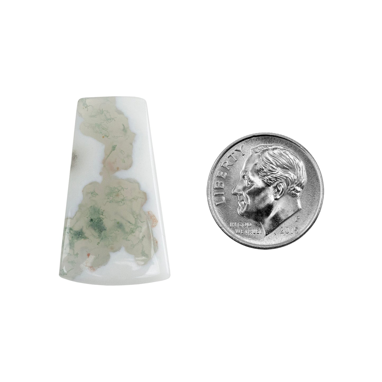 Moss Agate Gemstone - Freeform Cabochon 29mm x 17mm - Pkg/1 with dime