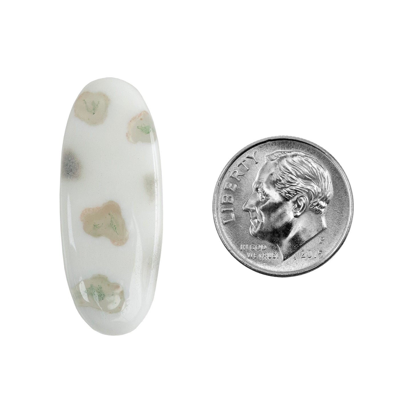 Moss Agate Gemstone - Freeform Cabochon 32mm x 12mm - Pkg/1 with dime