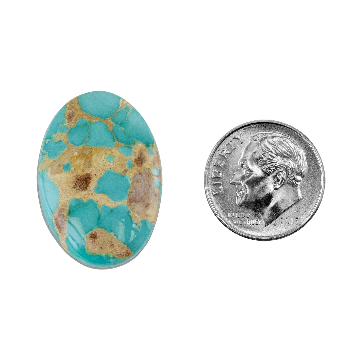 Royston Turquoise Gemstone - Oval Cabochon 26mm x 18mm - Pkg/1 with dime