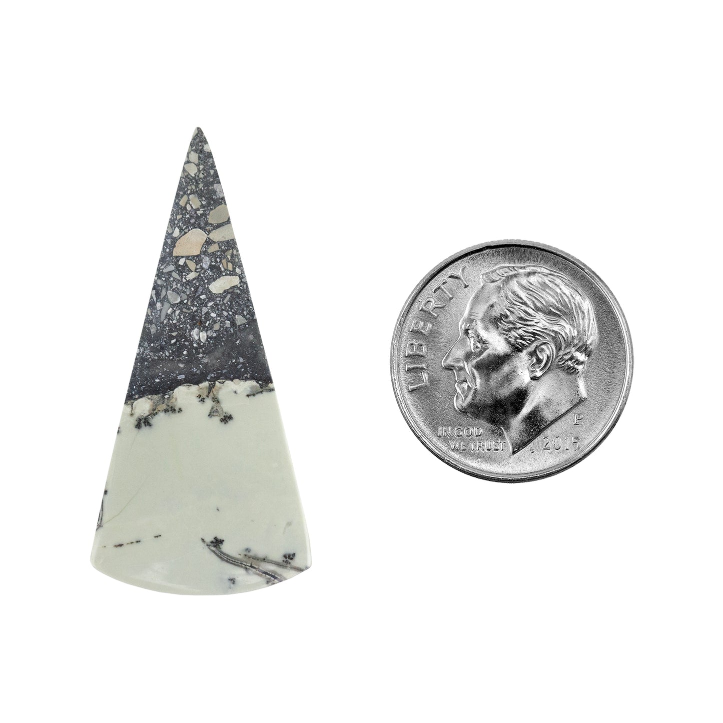 Brecciated Jasper Gemstone - Cabochon Freeform 35mm x 16mm Pkg/1 with dime