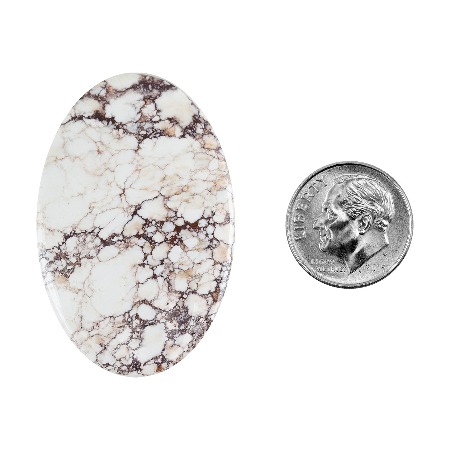 White Buffalo Gemstone - Oval Cabochon 42mm x 28mm Pkg/1 with dime