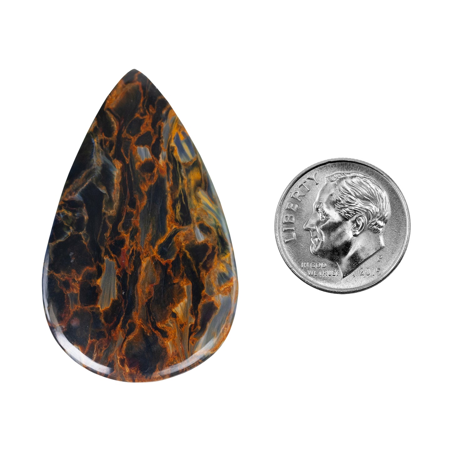 Pietersite Gemstone - Pear Cabochon 41mm x 26mm Pkg/1 with dime