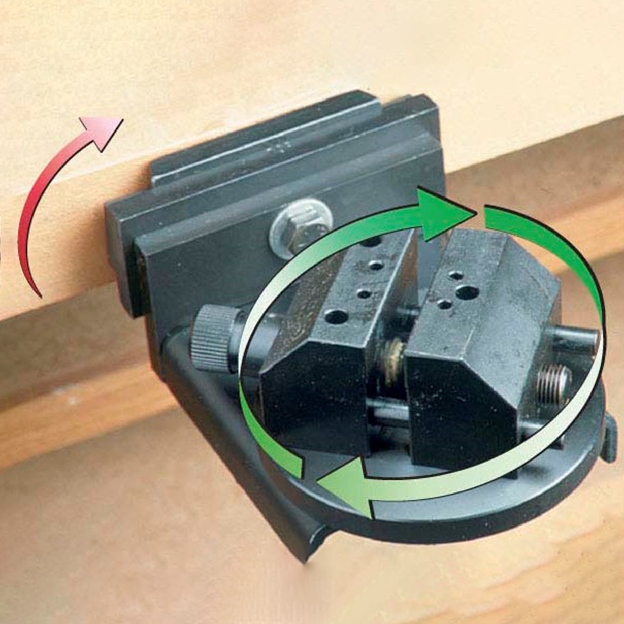 mounted with Round Vise with illustrated directional arrows