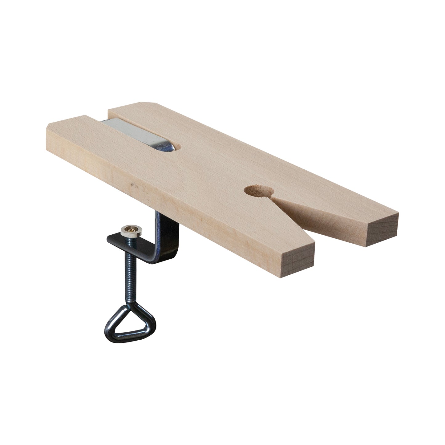 V-Slot Bench Pin with Clamp
Indispensable to any workbench for sawing and working on various materials. Ours is quality hardwood with a deluxe clamp made in Germany. Clamps easily onto bench edge up to 1-3/4 thick.
