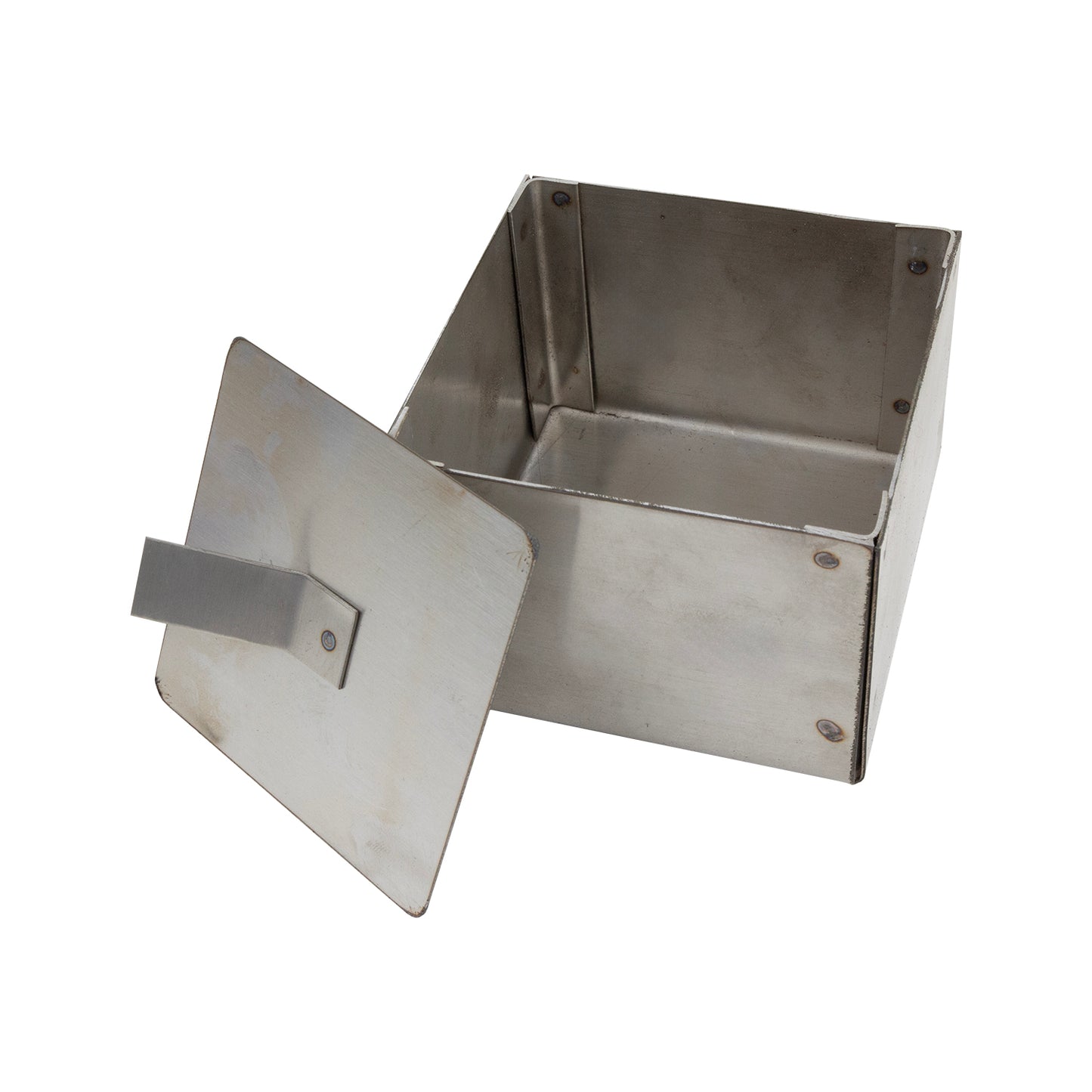 Heavy Duty Stainless Steel Firing Box Because of the heavy 20 gauge stainless steel this box is made of, this may be the last firing vessel you will ever purchase. Measuring 4" square x 3" tall. The lid measures just under 4" square which fits inside the box to rest on top of the firing media or turn 45 degrees to rest on top of the box to allow for venting.