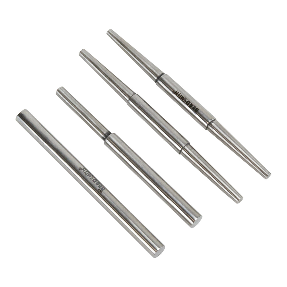 Micro Mini Mandrel Set These little mandrels are perfect making jump rings or bezels. The set has 4 stainless steel mandrels. 1) tapered mandrel 5.1mm down to 3.5mm (3-3/4" long) 2) tapered mandrel 3mm down to 5.1mm (3-3/4" long) 3) straight mandrel 5.8mm diameter (3-1/4" long) 4) straight mandrel 6.1mm and 3.8mm diameter (3-1/4" long)