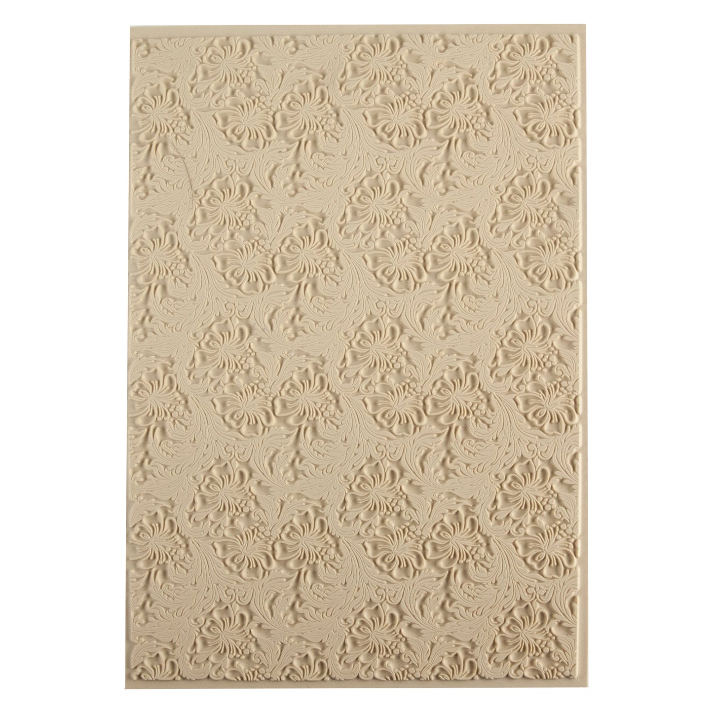 Mega Texture Tile - Hibiscus. Use to impress texture in soft clays. Mega Texture Tiles are perfect for projects both large and small. Mega Tiles measure 9-1/4" x 6" and are about 7 times larger than Texture Tiles. These textures are flexible, washable and can be used with any soft clay.