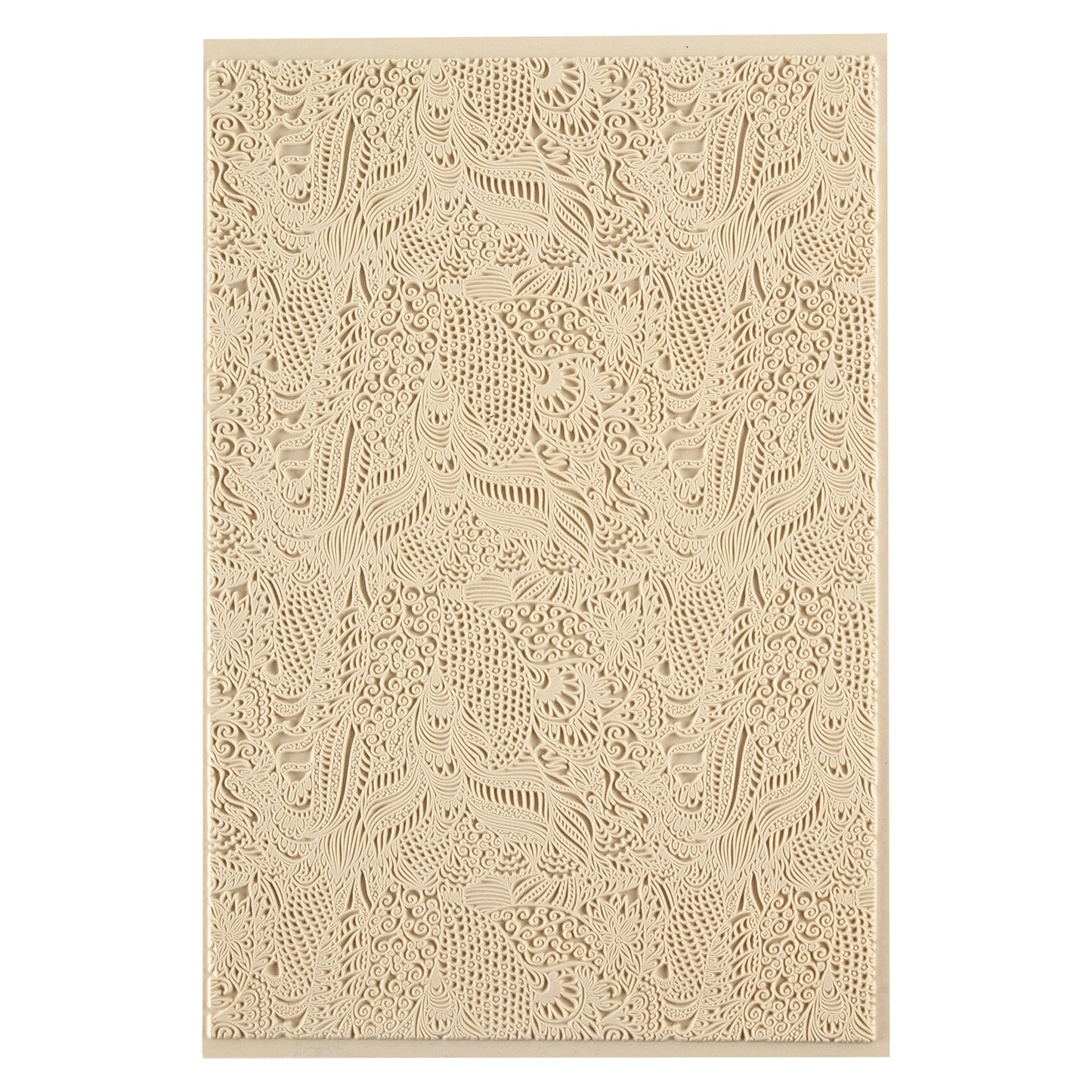 Mega Texture Tile - Jungle Love. Use to impress texture in soft clays. Mega Texture Tiles are perfect for projects both large and small. Mega Tiles measure 9-1/4" x 6" and are about 7 times larger than Texture Tiles. These textures are flexible, washable and can be used with any soft clay.