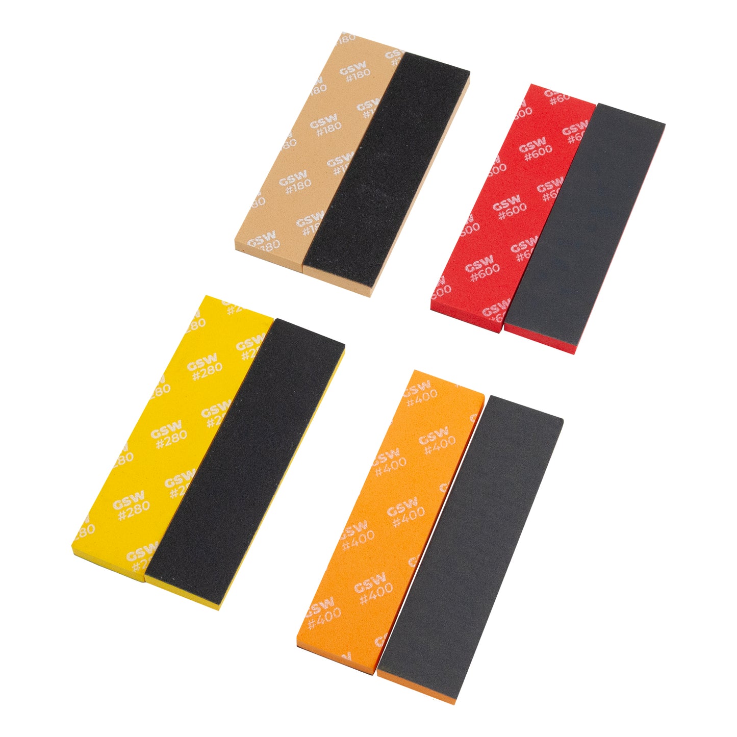 Foam Sanding Pads - Pkg/8 - Gold: #180
Yellow: #280
Orange: #400
Red: #600