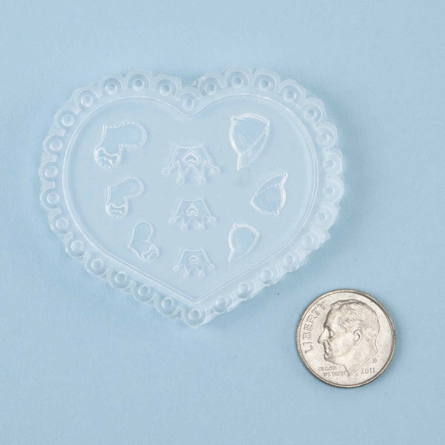 Mini Silicone Jewelry Mold - Crowns, Hats & Hearts with dime