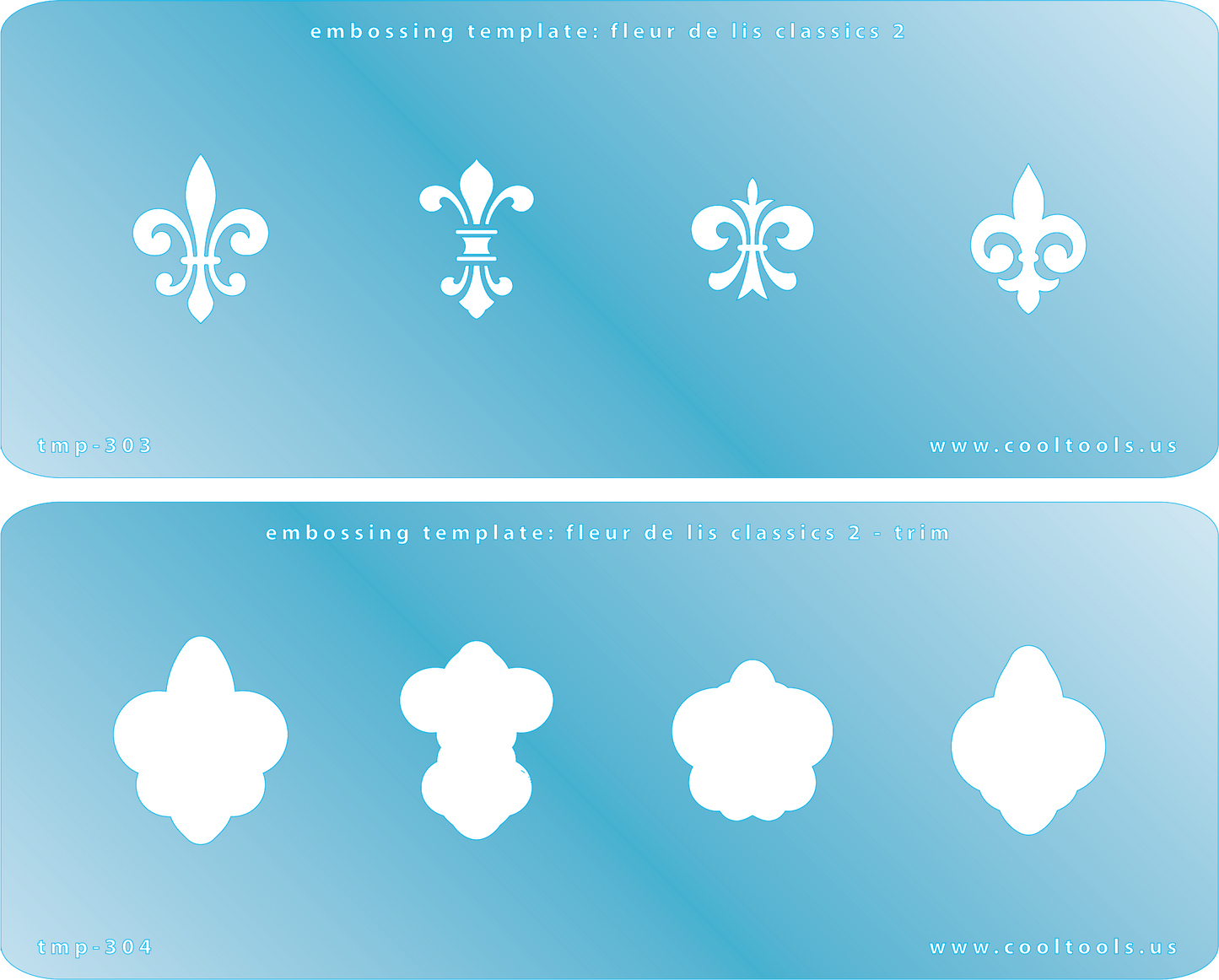 2 Blue Plastic Embossing Template Set - Fleur de Lis Classics 2