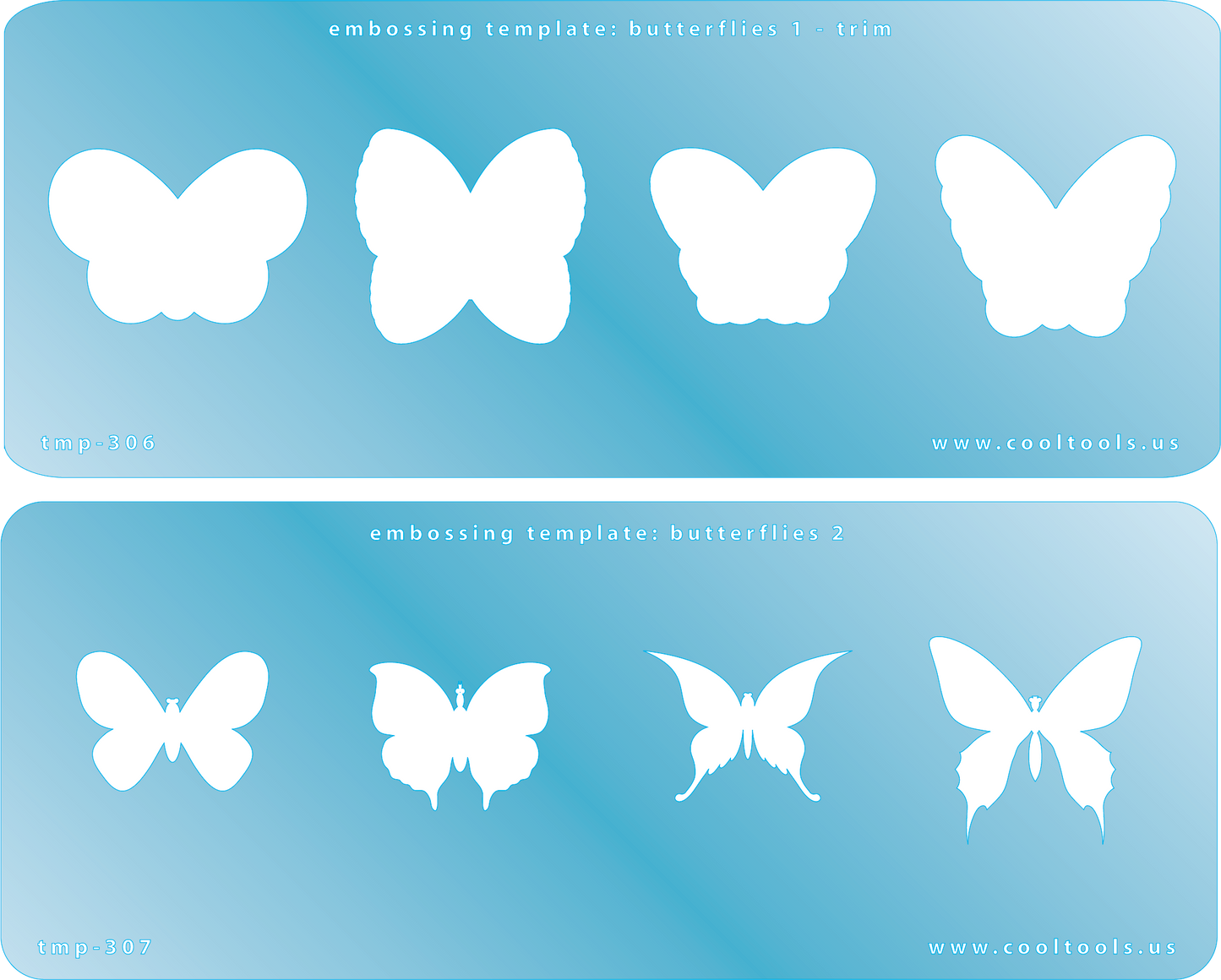 2 Blue Plastic Embossing Template Set - Butterflies 2