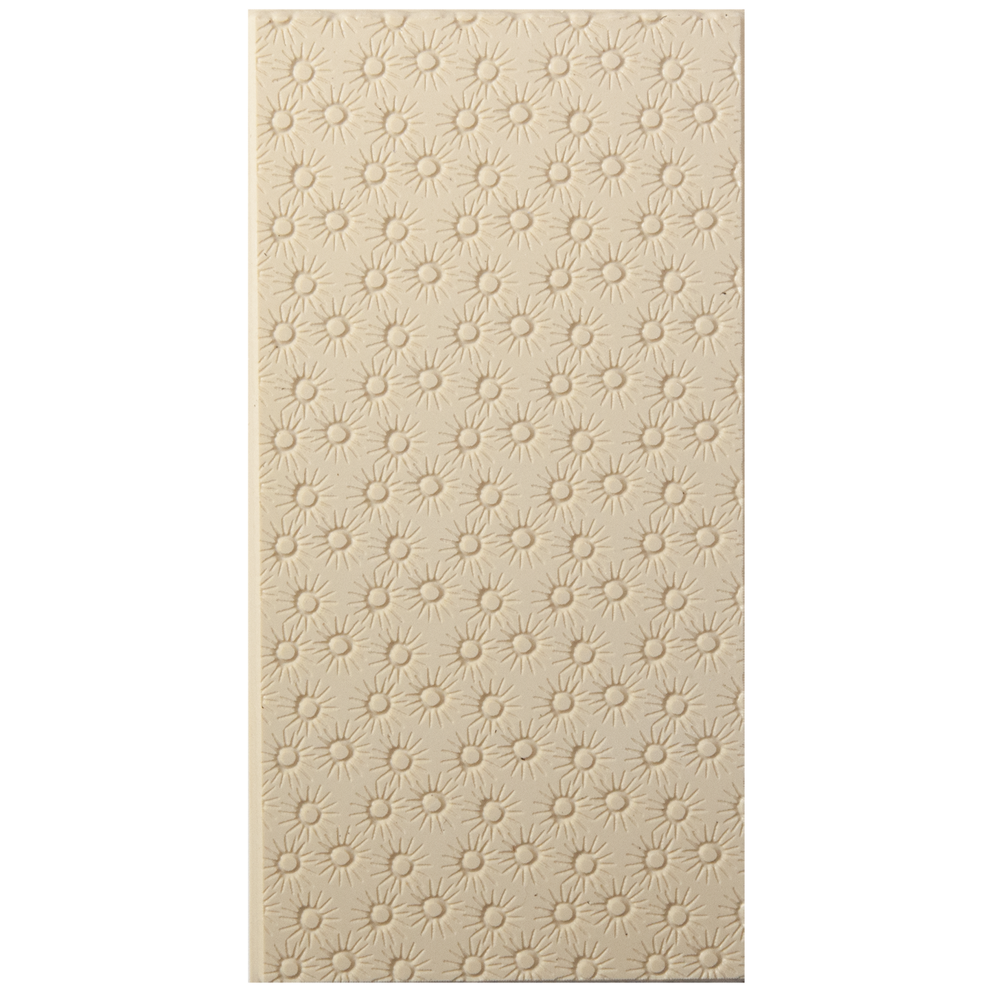 Texture Tile - Starburst Embossed. Beige Texture Tiles are flexible, washable and can be used with any soft clay. Spritz with CoolSlip or dust on Dry Powder Release for stick-free impressions when using metal clay and polymer clay.