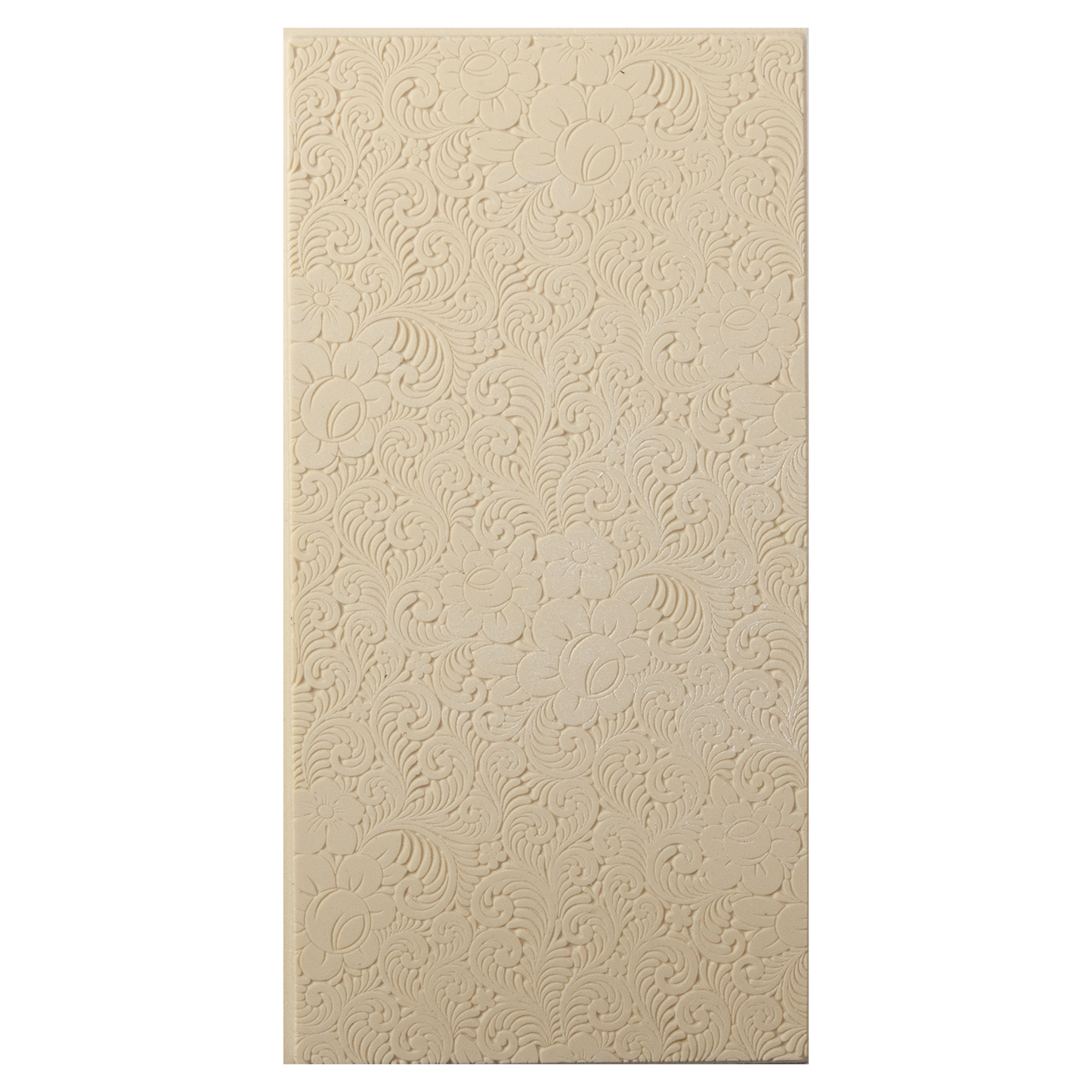 Texture Tile - Roses and Swirls Embossed. Beige Texture Tiles are flexible, washable and can be used with any soft clay. Spritz with CoolSlip or dust on Dry Powder Release for stick-free impressions when using metal clay and polymer clay.