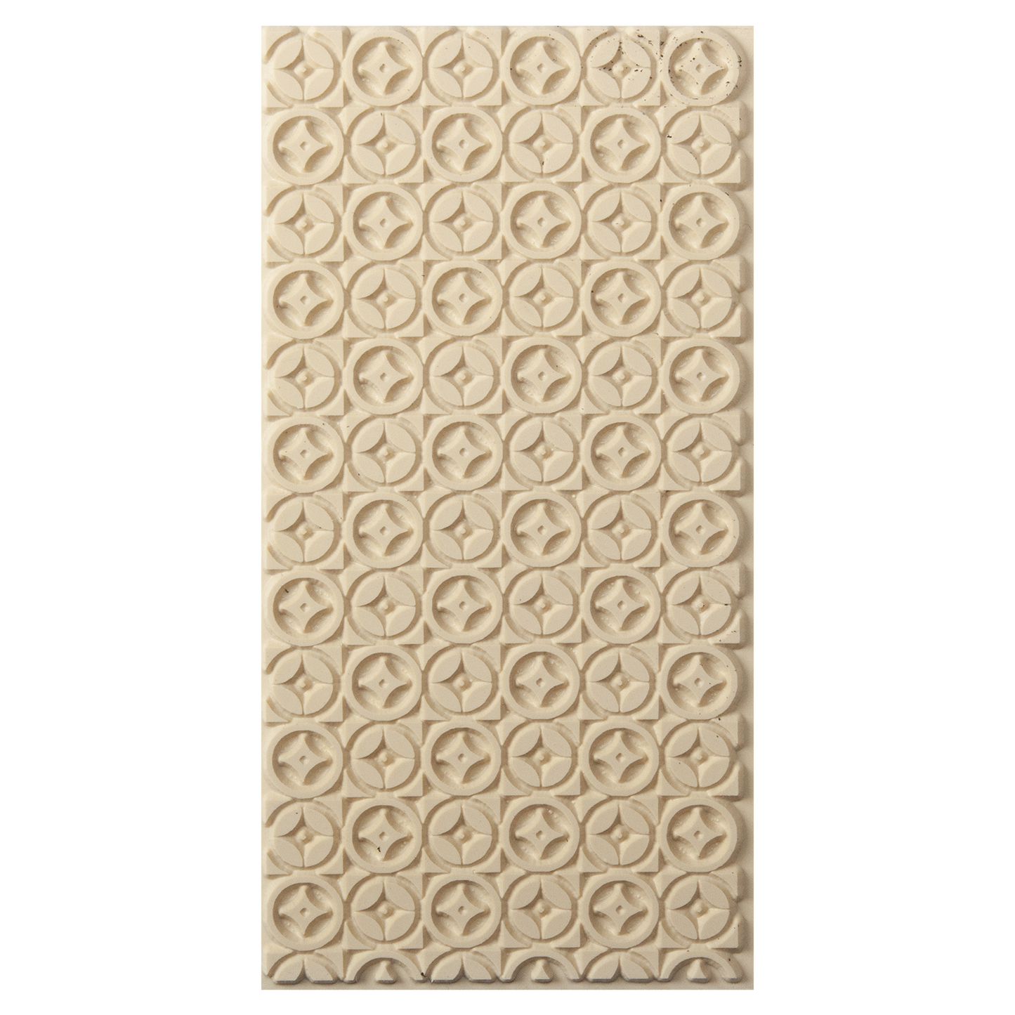 Texture Tile - Geo Pop. Beige Texture Tiles are flexible, washable and can be used with any soft clay. Spritz with CoolSlip or dust on Dry Powder Release for stick-free impressions when using metal clay and polymer clay.