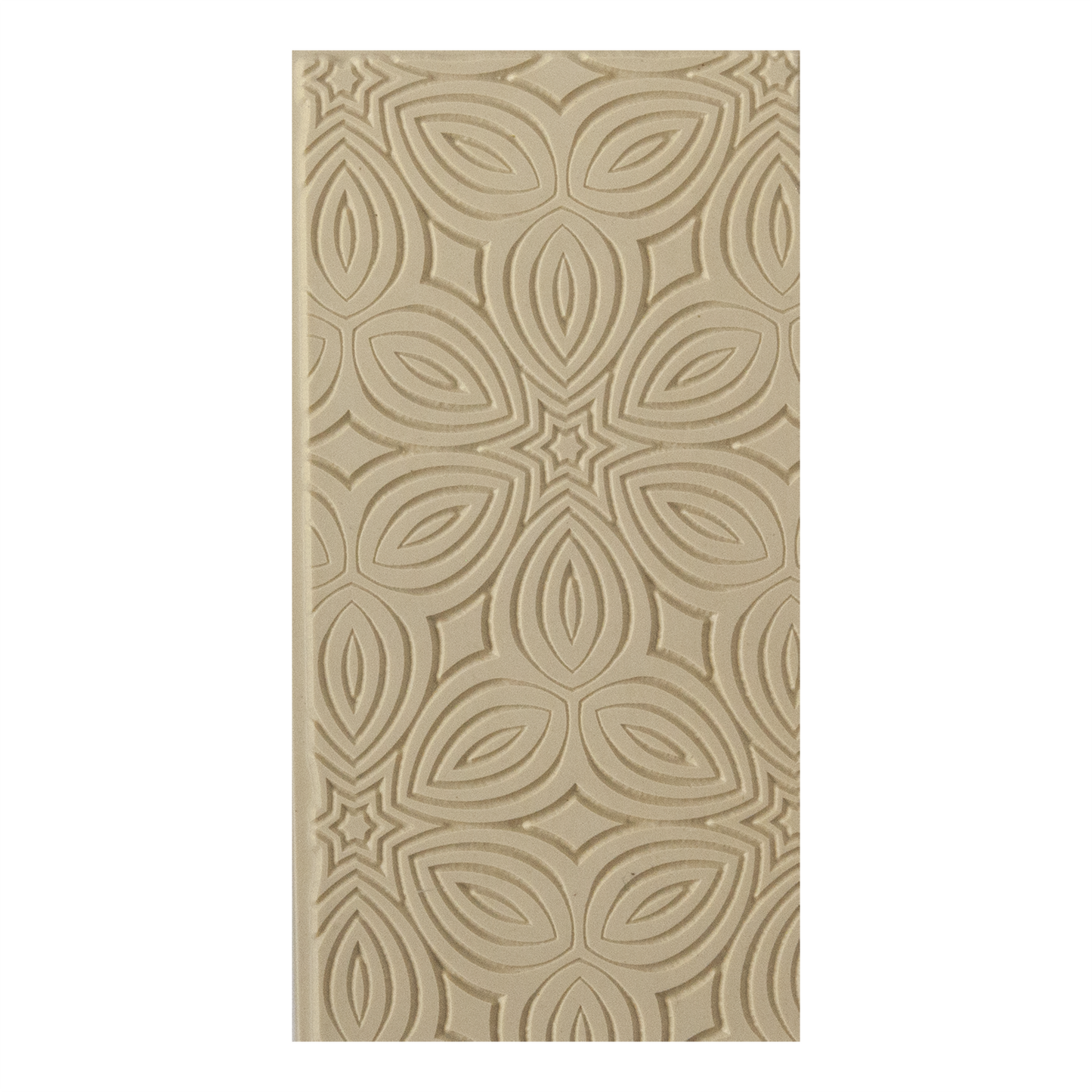 Texture Tile - Kaleidoscope Embossed. Beige Texture Tiles are flexible, washable and can be used with any soft clay. Spritz with CoolSlip or dust on Dry Powder Release for stick-free impressions when using metal clay and polymer clay.