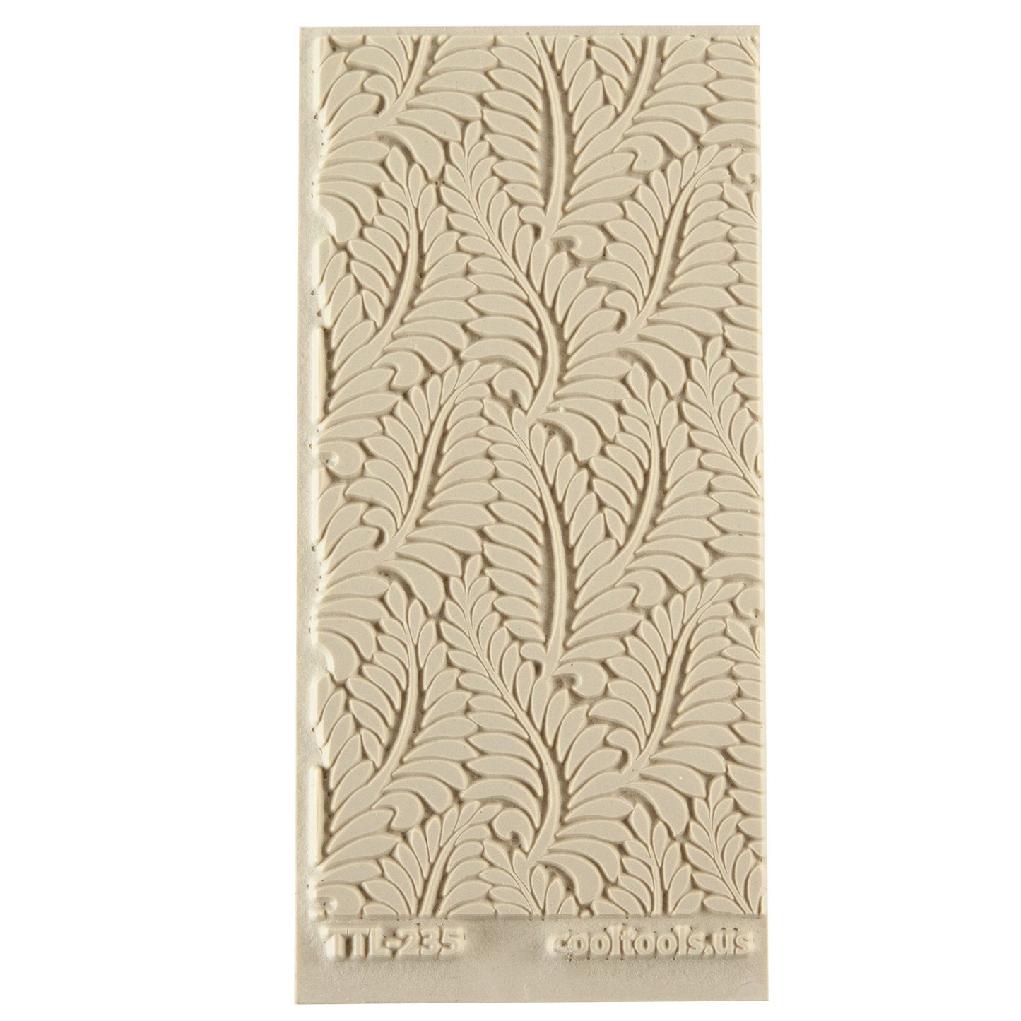 Texture Tile - Crown Fern. Beige Texture Tiles are flexible, washable and can be used with any soft clay. Spritz with CoolSlip or dust on Dry Powder Release for stick-free impressions when using metal clay and polymer clay.