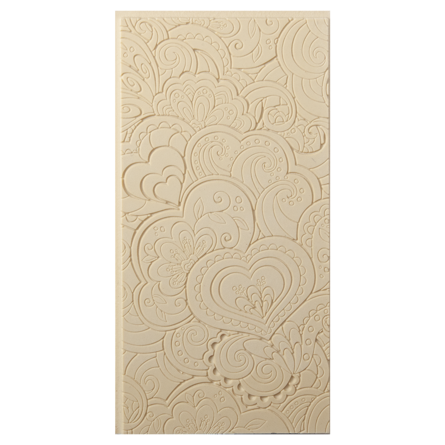 Texture Tile - Blooming Hearts Fineline. Beige Texture Tiles are flexible, washable and can be used with any soft clay. Spritz with CoolSlip or dust on Dry Powder Release for stick-free impressions when using metal clay and polymer clay.