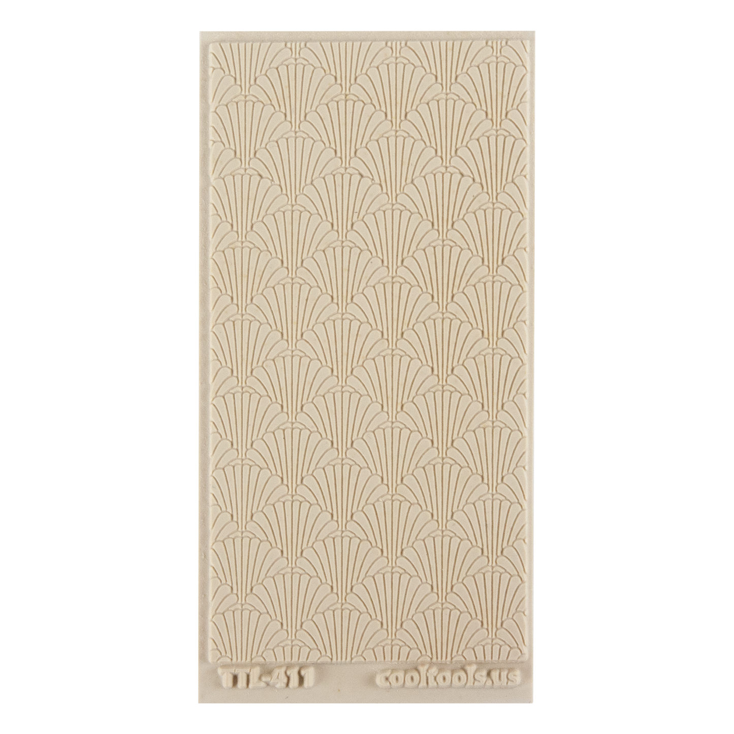 Texture Tile - Classic Scallop Fineline. Beige Texture Tiles are flexible, washable and can be used with any soft clay. Spritz with CoolSlip or dust on Dry Powder Release for stick-free impressions when using metal clay and polymer clay.