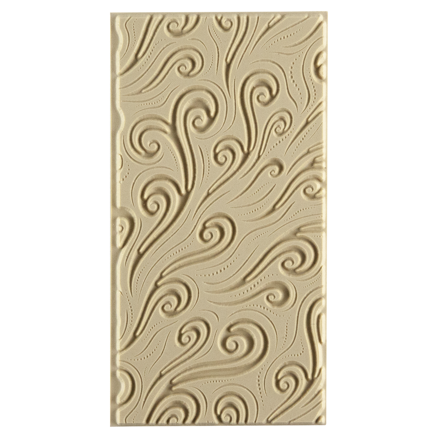 Texture Tile - Whimsical Wind Embossed. Beige Texture Tiles are flexible, washable and can be used with any soft clay. Spritz with CoolSlip or dust on Dry Powder Release for stick-free impressions when using metal clay and polymer clay.