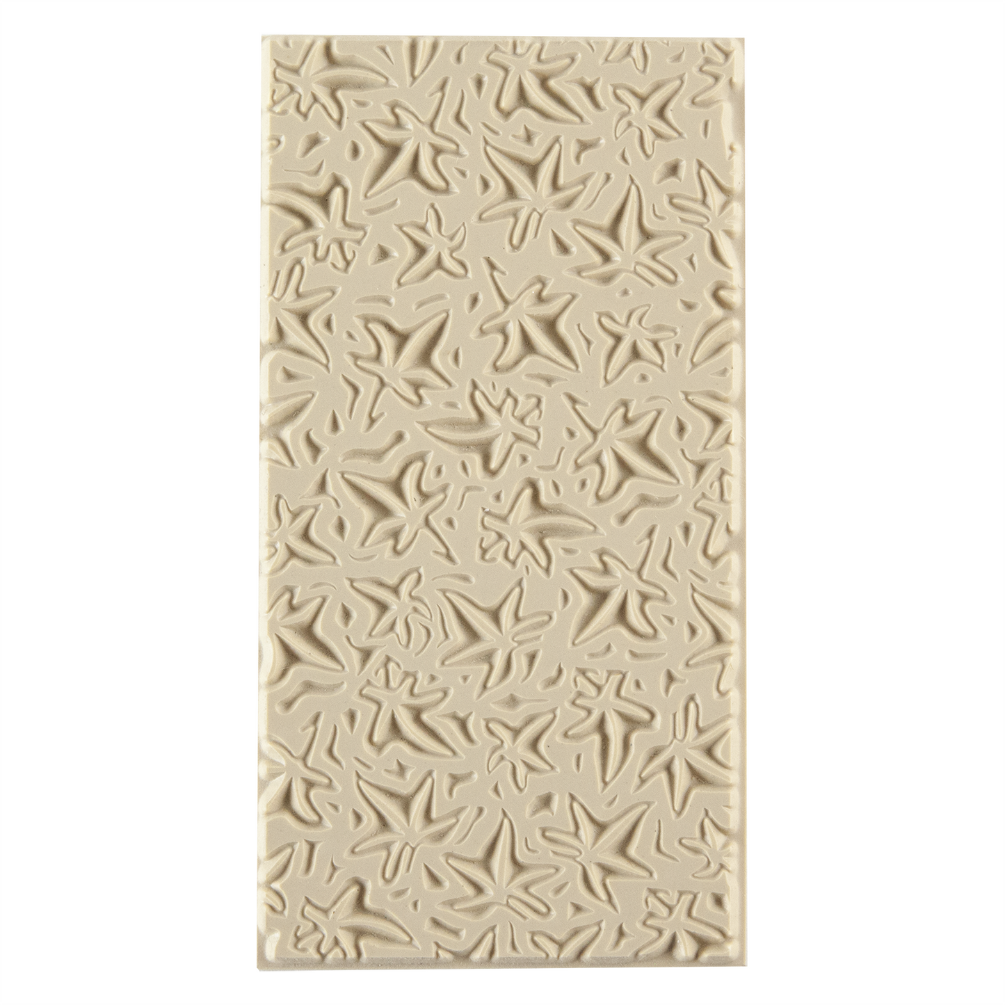 Texture Tile - Woodcut Leaves Embossed. Beige Texture Tiles are flexible, washable and can be used with any soft clay. Spritz with CoolSlip or dust on Dry Powder Release for stick-free impressions when using metal clay and polymer clay.