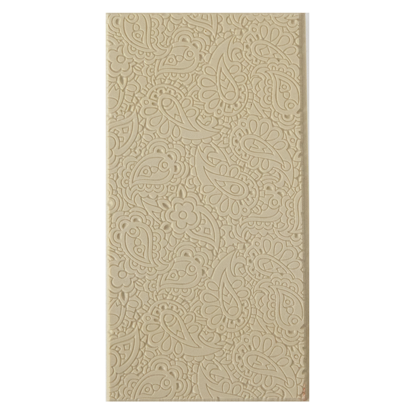 Texture Tile - Paisley Fineline. Beige Texture Tiles are flexible, washable and can be used with any soft clay. Spritz with CoolSlip or dust on Dry Powder Release for stick-free impressions when using metal clay and polymer clay.