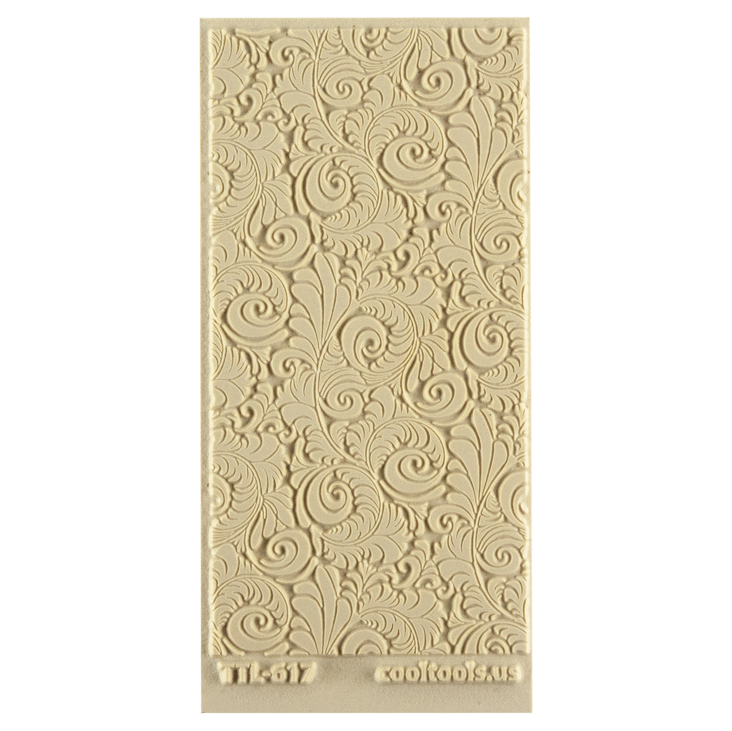 Texture Tile - Plume. Beige Texture Tiles are flexible, washable and can be used with any soft clay. Spritz with CoolSlip or dust on Dry Powder Release for stick-free impressions when using metal clay and polymer clay.
