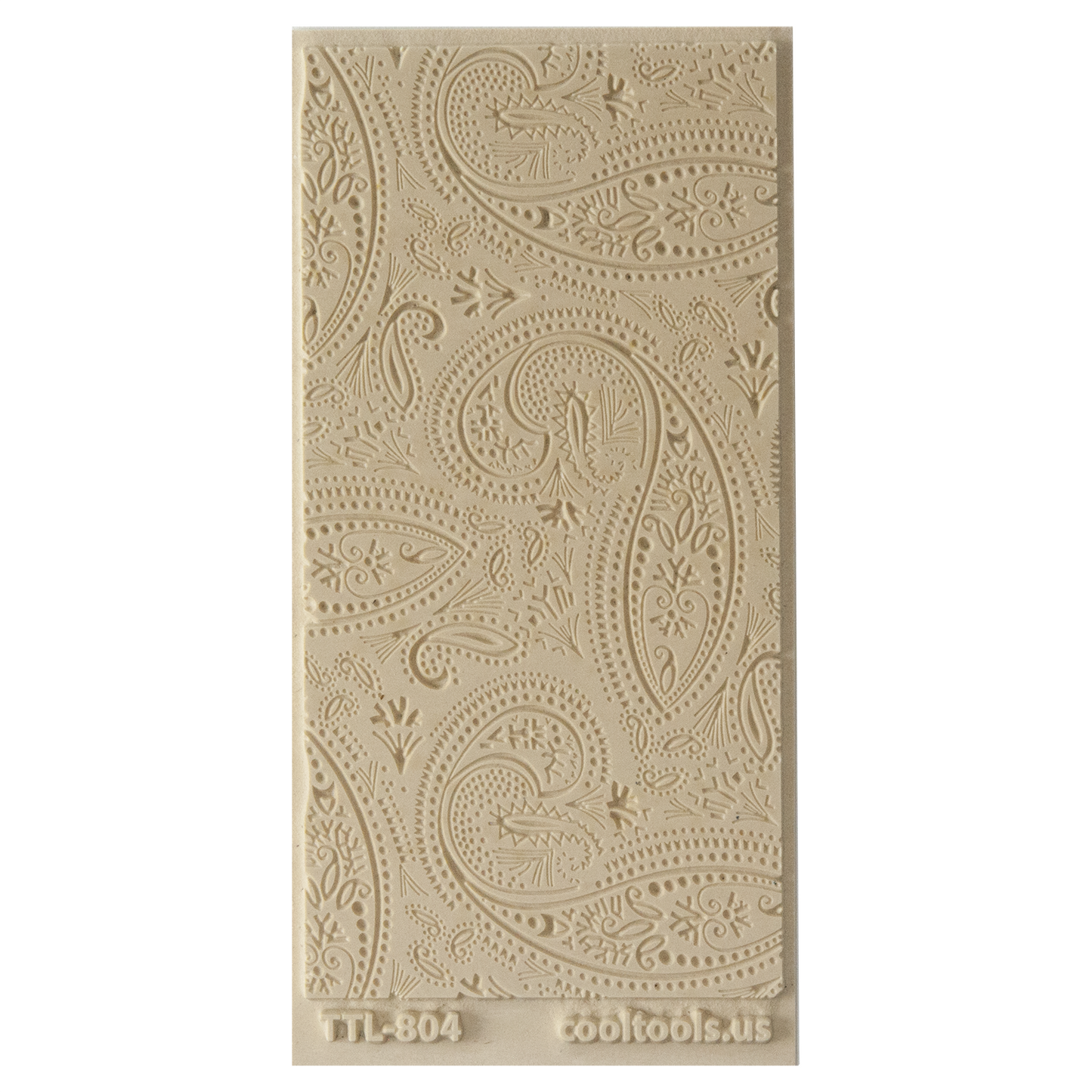 Texture Tile - Mehndi Paisley Fineline. Beige Texture Tiles are flexible, washable and can be used with any soft clay. Spritz with CoolSlip or dust on Dry Powder Release for stick-free impressions when using metal clay and polymer clay.