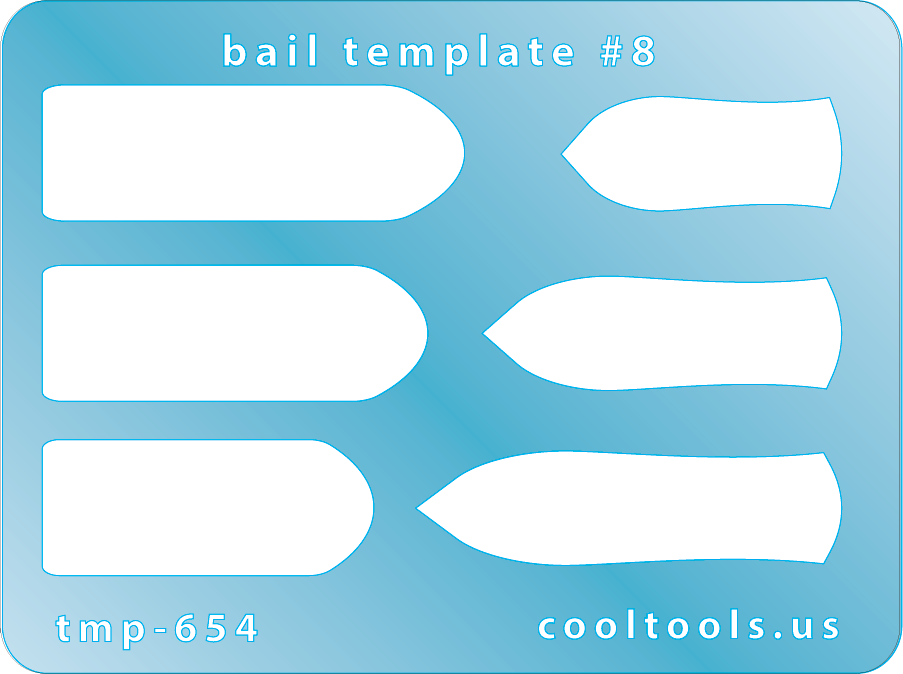 blue plastic Bail Template #8
Bail Templates provide a quick and easy way to add your favorite shaped bail to any project. These handy templates are mini sized, measuring 2-1/4'' x 3''.
Includes 6 shapes. Sizes are from 23.5mm to 35.5mm.