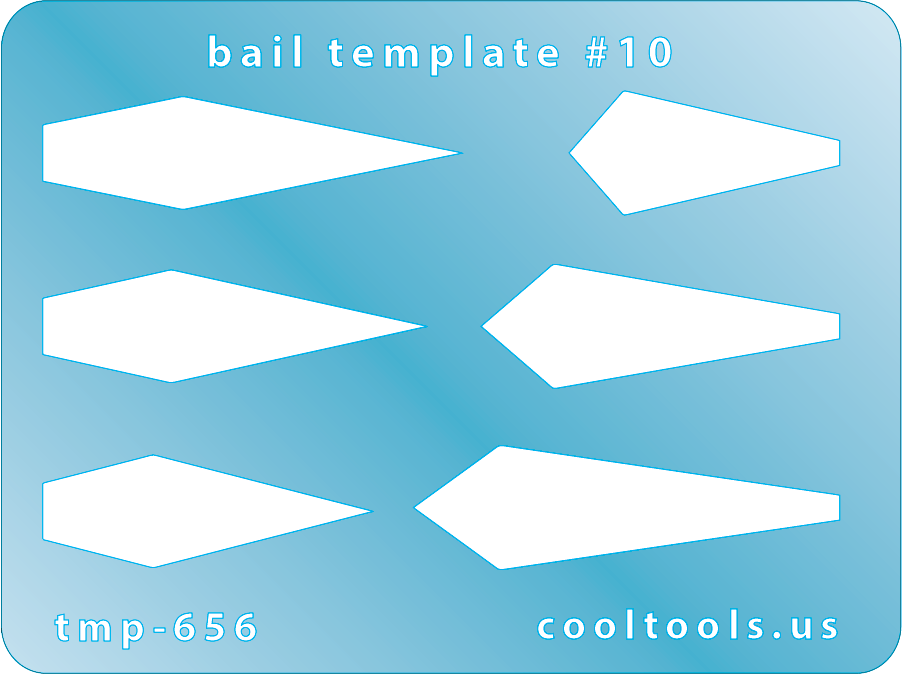 blue plastic Bail Template #10
Bail Templates provide a quick and easy way to add your favorite shaped bail to any project. These handy templates are mini sized, measuring 2-1/4'' x 3''.
Includes 6 shapes. Sizes are from 22.5mm to 35mm.