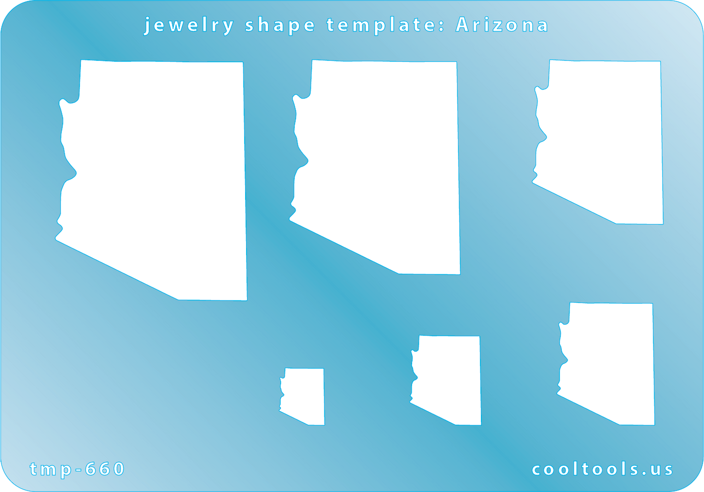 Blue plastic Jewelry Shape Template - Arizona All 50 U.S. States are available. These templates are perfect for creating a personalized gift or a piece for yourself to represent your favorite state. Includes 6 shapes. Sizes are from 10.5mm to 43mm.