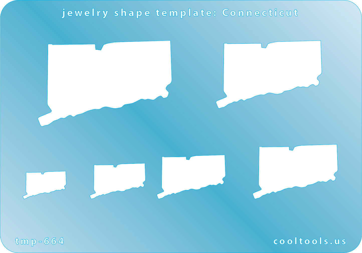 Blue plastic Jewelry Shape Template - Connecticut All 50 U.S. States are available. These templates are perfect for creating a personalized gift or a piece for yourself to represent your favorite state. Includes 6 shapes. Sizes are from 15mm to 46.5mm