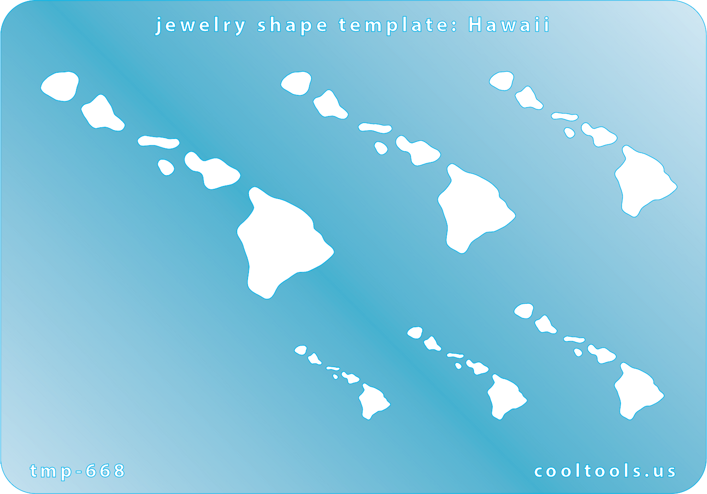 Blue plastic Jewelry Shape Template - Hawaii All 50 U.S. States are available. These templates are perfect for creating a personalized gift or a piece for yourself to represent your favorite state. Includes 6 shapes. Sizes are from 19.5mm to 60.5mm