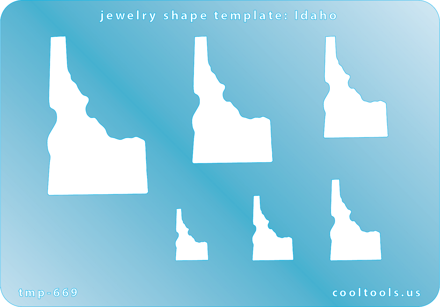 Blue plastic Jewelry Shape Template - Idaho All 50 U.S. States are available. These templates are perfect for creating a personalized gift or a piece for yourself to represent your favorite state. Includes 6 shapes. Sizes are from 15mm to 45.5mm