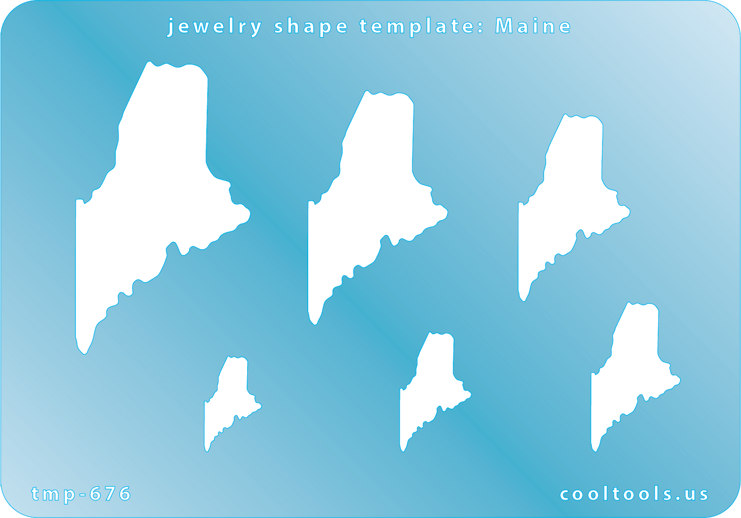 Blue plastic Jewelry Shape Template - Maine All 50 U.S. States are available. These templates are perfect for creating a personalized gift or a piece for yourself to represent your favorite state. Includes 6 shapes. Sizes are from 16.5mm to 51.5mm.
