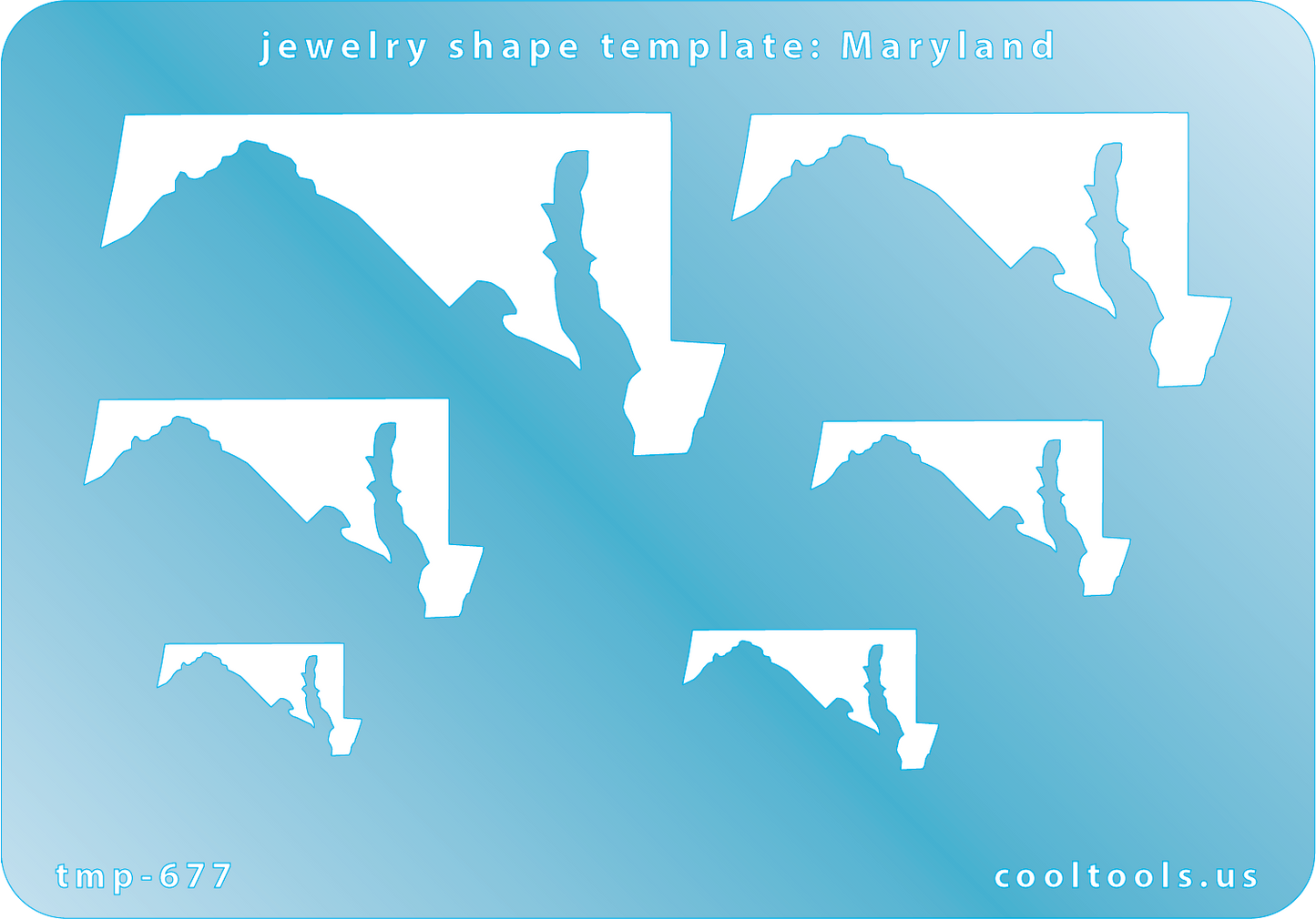 Blue plastic Jewelry Shape Template - Maryland All 50 U.S. States are available. These templates are perfect for creating a personalized gift or a piece for yourself to represent your favorite state. Includes 6 shapes. Sizes are from 20mm to 61mm.