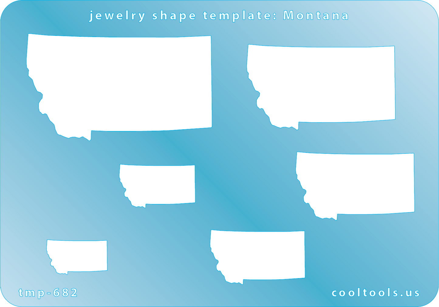 Blue plastic Jewelry Shape Template - Montana All 50 U.S. States are available. These templates are perfect for creating a personalized gift or a piece for yourself to represent your favorite state. Includes 6 shapes. Sizes are from 22mm to 53mm.