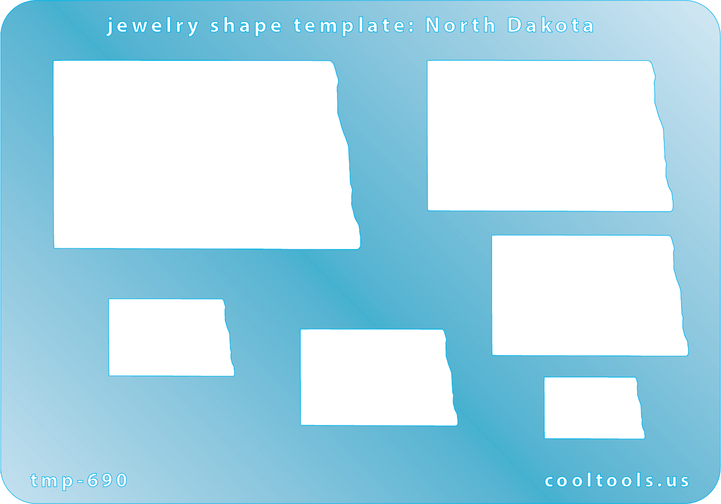 Blue plastic Jewelry Shape Template - North Dakota All 50 U.S. States are available. These templates are perfect for creating a personalized gift or a piece for yourself to represent your favorite state. Includes 6 shapes. Sizes are from 17.5mm to 53.5mm.
