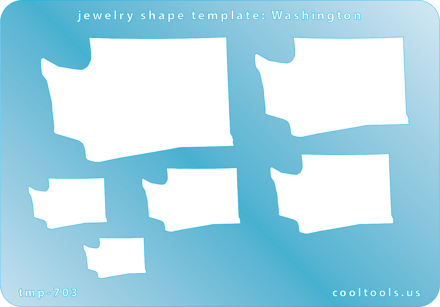 Blue plastic Jewelry Shape Template - Washington All 50 U.S. States are available. These templates are perfect for creating a personalized gift or a piece for yourself to represent your favorite state. Includes 6 shapes. Sizes are from 19.5mm to 60mm.