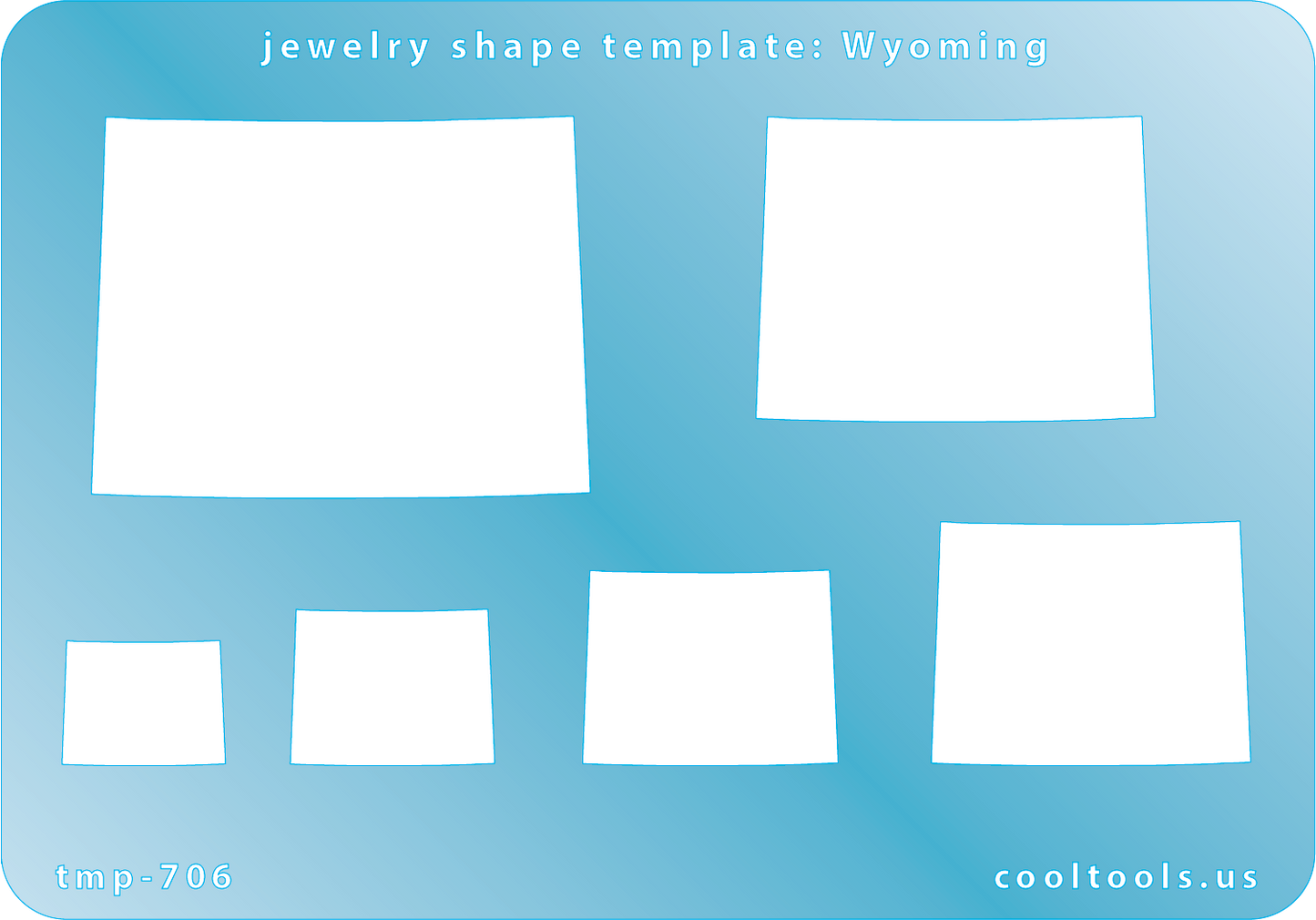 Blue plastic Jewelry Shape Template - Wyoming All 50 U.S. States are available. These templates are perfect for creating a personalized gift or a piece for yourself to represent your favorite state. Includes 6 shapes. Sizes are from 15.5mm to 48mm.