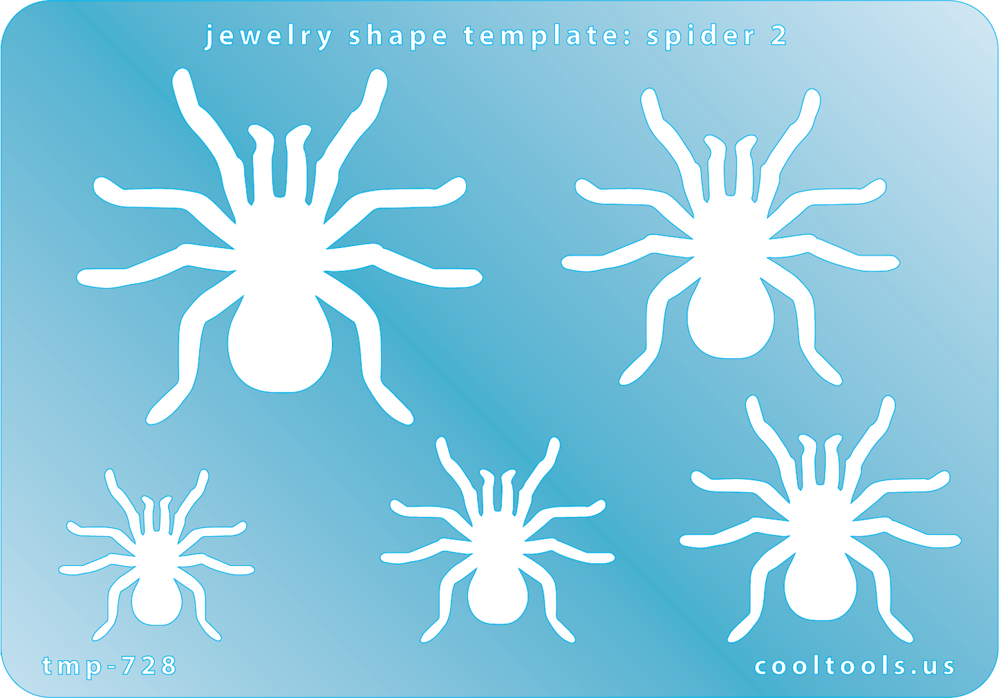 Blue plastic Jewelry Shape Template - Spider 2 Includes 5 shapes. Sizes are from 22mm to 45mm. Our special surface makes it easy to find these templates on your workbench, but allows clarity for positioning.