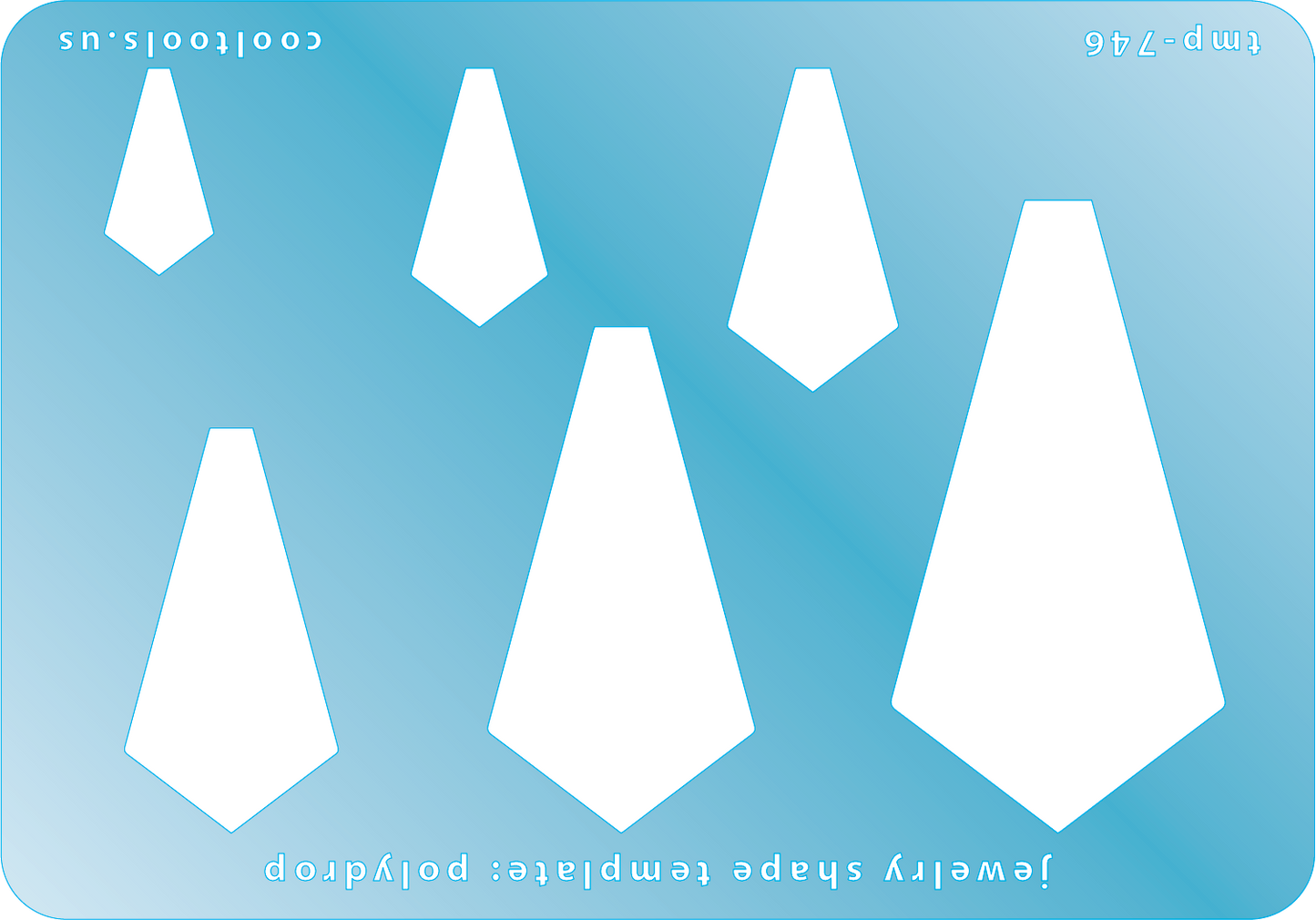 Blue plastic Jewelry Shape Template - Polydrop Includes 6 shapes. Sizes are from 19.5mm to 60.5mm. Our special surface makes it easy to find these templates on your workbench, but allows clarity for positioning.