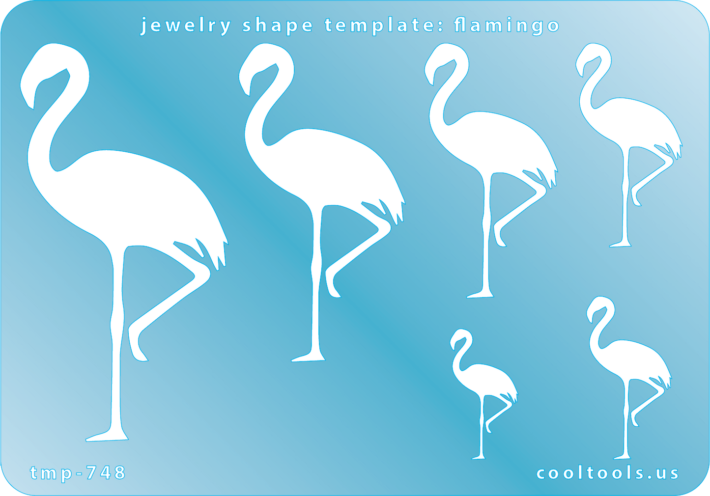 Blue plastic Jewelry Shape Template - Flamingo Includes 6 shapes. Sizes are from 23.5mm to 71.5mm. Our special surface makes it easy to find these templates on your workbench, but allows clarity for positioning.