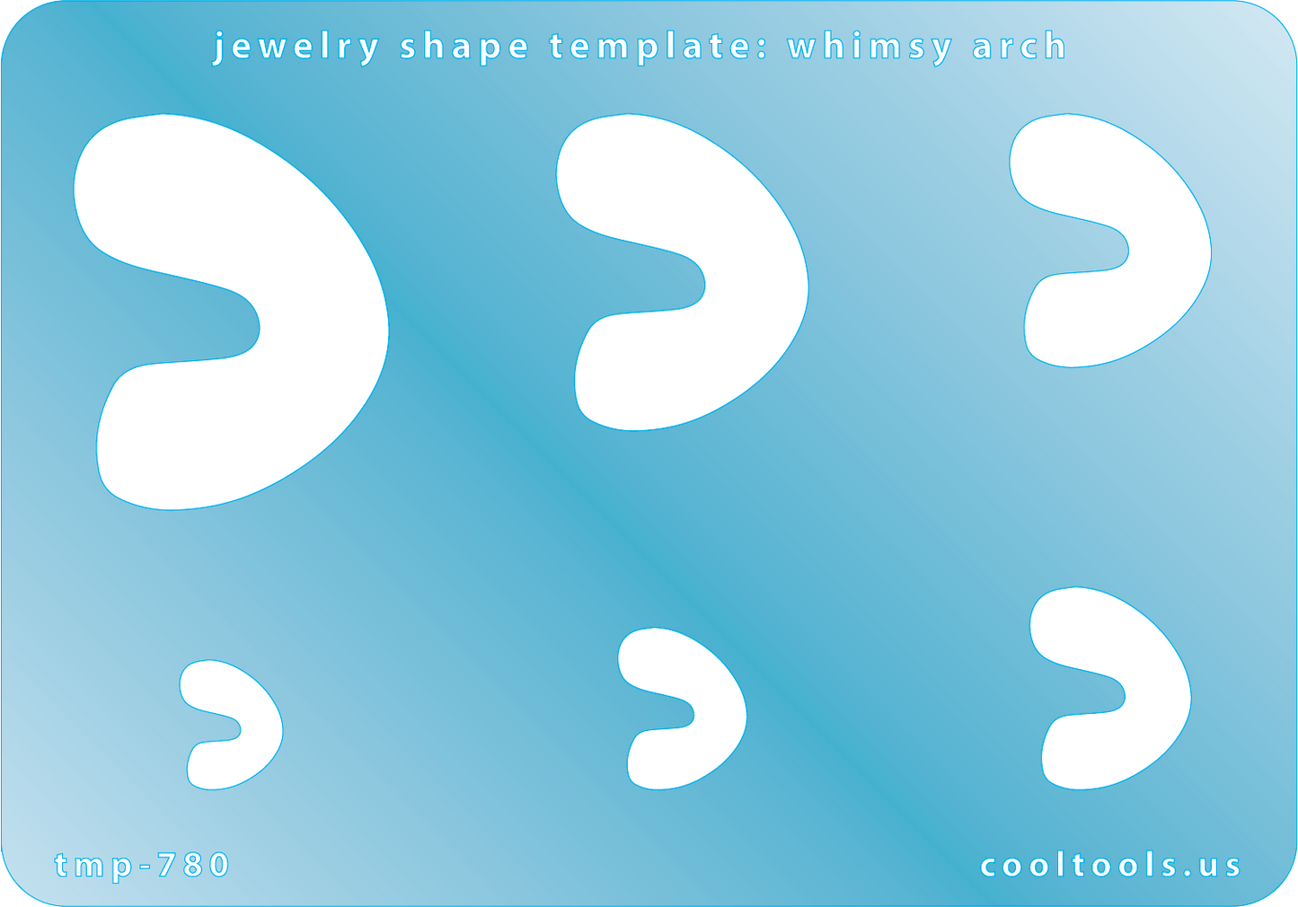 Blue plastic Jewelry Shape Template - Whimsy Arch Includes 6 shapes. Sizes are from 12.5mm to 39mm. Our special surface makes it easy to find these templates on your workbench, but allows clarity for positioning.